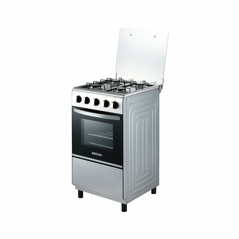 BRUHM GAS COOKER BGC5540IF 4 GAS BURNER ,SINGLE BURNER OVEN ,SILVER